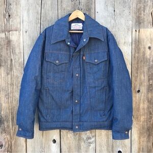 RARE Vintage 70s Ski Levi's Denim Goose Down Puffer Jacket Orange Tab Size Large